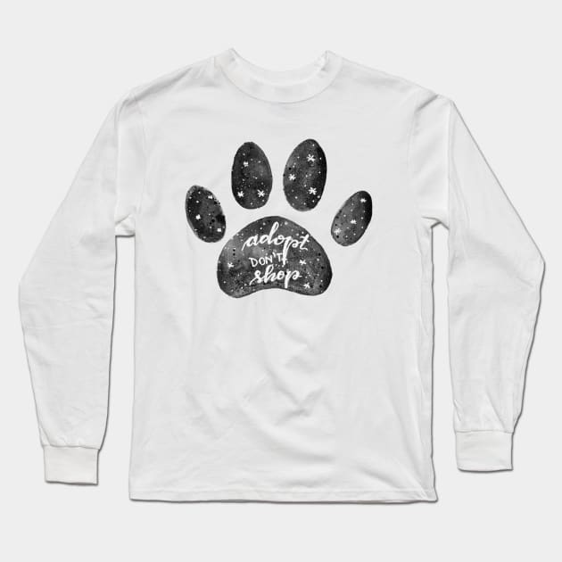 Adopt don't shop watercolor galaxy paw - black and white Long Sleeve T-Shirt by wackapacka